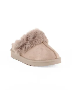 MISS GLOBO - Sabot khaki scamosciato con pelliccia
