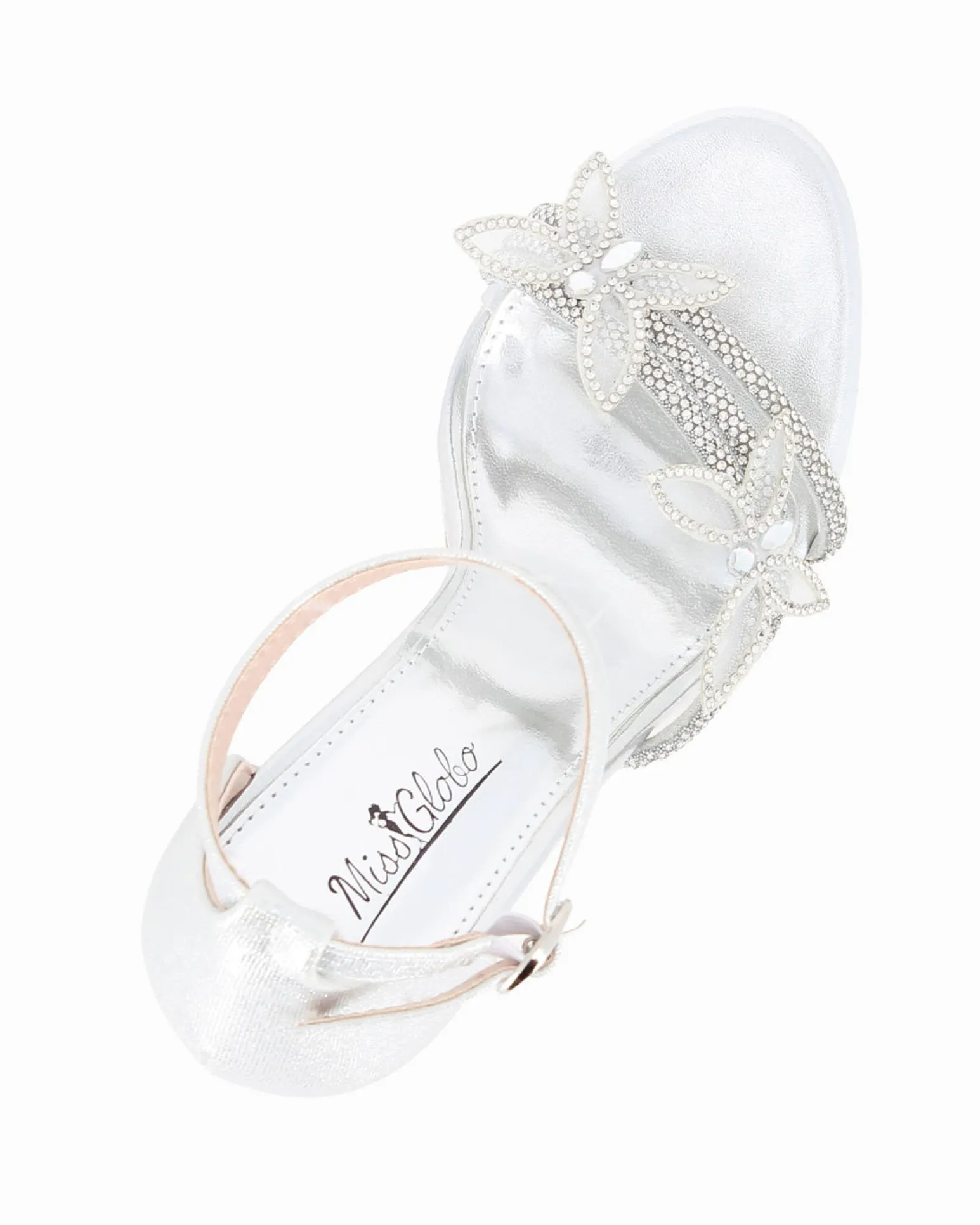 MISS GLOBO - Sandalo argento con dettaglio farfalle, tacco 10,5CM