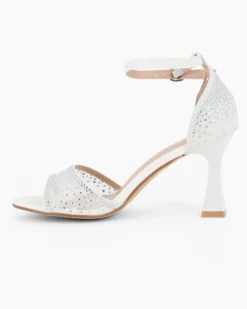 MISS GLOBO - Sandalo bianco con strass e cinturino alla caviglia, tacco 8CM