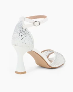 MISS GLOBO - Sandalo bianco con strass e cinturino alla caviglia, tacco 8CM