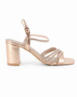 MISS GLOBO - Sandalo champagne con strass e punta quadrata, tacco 7CM