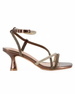 MISS GLOBO - Sandalo gioiello bronzo/platino con strass e punta quadrata, tacco 6,5CM