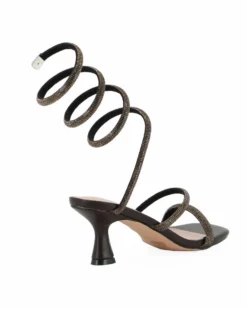 MISS GLOBO - Sandalo gioiello testa moro/bronzo a spirale con strass e punta quadrata, tacco 6,5CM