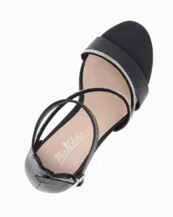 MISS GLOBO - Sandalo nero con cinturini in strass, tacco 8CM
