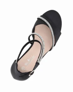 MISS GLOBO - Sandalo nero in raso con cinturini in strass, tacco 7CM