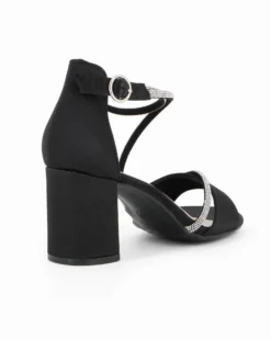 MISS GLOBO - Sandalo nero in raso con cinturini in strass, tacco 7CM
