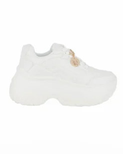 MISS GLOBO - Scarpa sneakers bianca da donna con lacci e cuore in strass