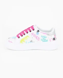 MISS GLOBO - Scarpa sneakers bianca da bambina con lacci fucsia