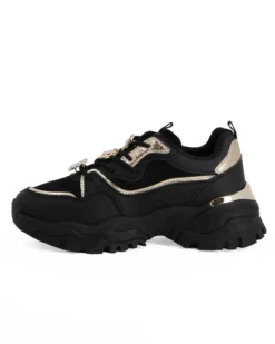 MISS GLOBO - Scarpa sneakers nera da donna con inserti glitterati e ciondoli tra i lacci