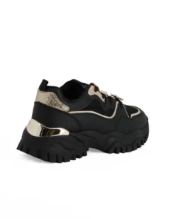 MISS GLOBO - Scarpa sneakers nera da donna con inserti glitterati e ciondoli tra i lacci