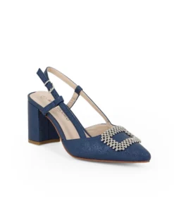 MISS GLOBO - Slingback blu con accessorio sulla punta tacco 7cm con memory foam