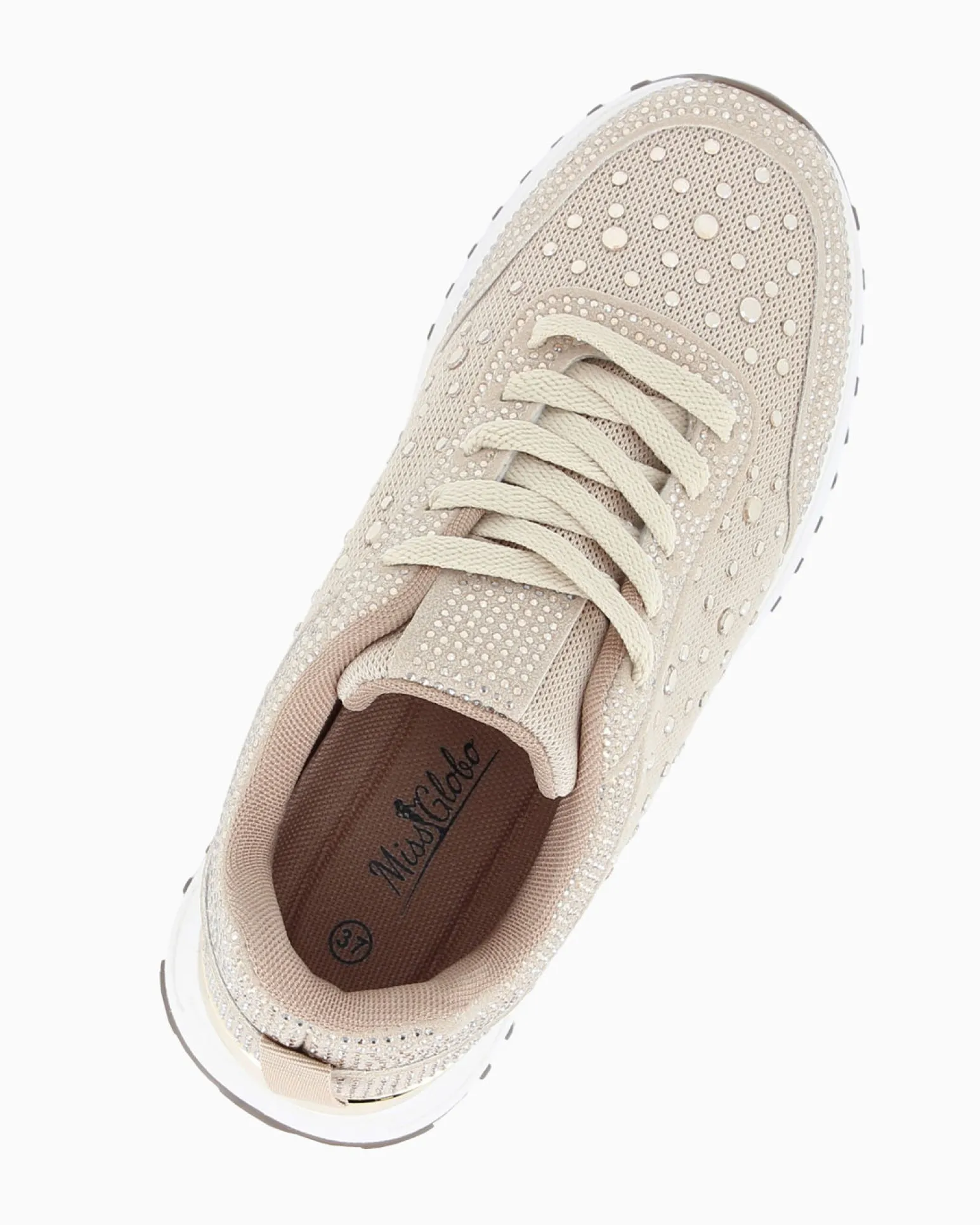 MISS GLOBO - Sneakers beige con lacci e strass
