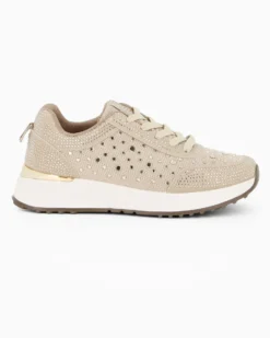 MISS GLOBO - Sneakers beige con lacci e strass