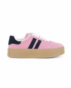 MISS GLOBO - Sneakers rosa scamosciata con lacci, fondo 3,5CM
