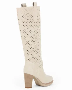 MISS GLOBO - Stivale beige traforato con zip laterale, tacco 8CM