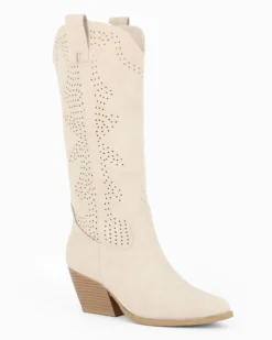MISS GLOBO - Stivale texano beige con zip laterale, tacco 7CM