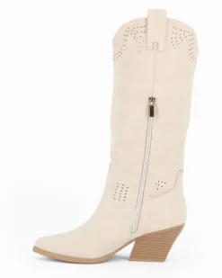 MISS GLOBO - Stivale texano beige con zip laterale, tacco 7CM
