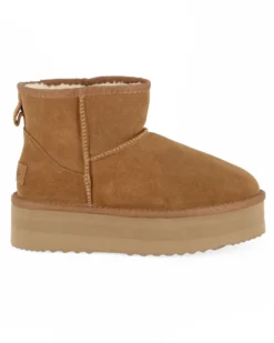 MISS GLOBO - Stivaletto camel in VERA PELLE con pelliccia interna
