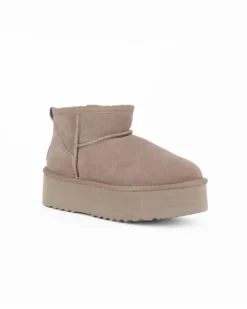 MISS GLOBO - Stivaletto taupe in VERA PELLE con pelliccia interna