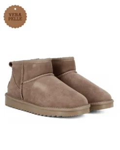 MISS GLOBO - Stivaletto taupe in VERA PELLE con pelliccia interna