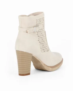 MISS GLOBO - Tronchetto beige traforato con zip laterale, tacco 8CM