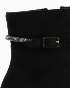 MISS GLOBO - Tronchetto nero a punta scamosciato con zip laterale e cinturino in strass, tacco 9,5CM