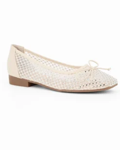 MY JEWELS - Ballerina avorio a rete con fiocco e strass