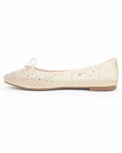 MY JEWELS - Ballerina beige a rete con fiocco e strass