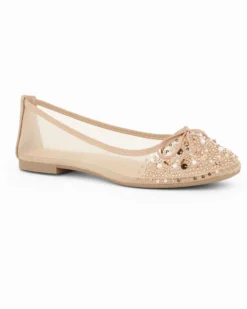 MY JEWELS - Ballerina beige a rete con fiocco e strass
