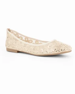 MY JEWELS - Ballerina beige a rete con fiori e paillettes