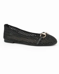 MY JEWELS - Ballerina nera intrecciata con morsetto in strass