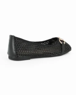 MY JEWELS - Ballerina nera intrecciata con morsetto in strass