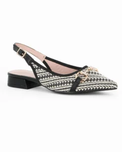 MY JEWELS - Ballerina slingback nera intrecciata a punta con morsetto in strass