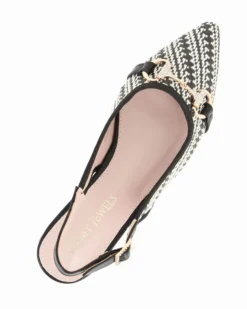 MY JEWELS - Ballerina slingback nera intrecciata a punta con morsetto in strass