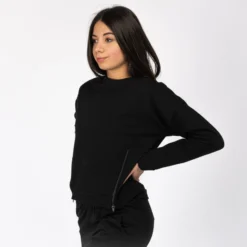 MY JEWELS - FELPA DONNA GIROCOLLO NERO CON DUE ZIP