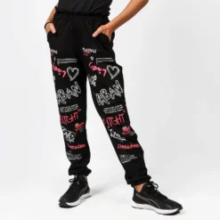 MY JEWELS - PANTALONE NERO IN FELPA CON SCRITTE