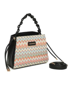 NARDINI - Borsa a mano multicolor effetto paglia con tre scomparti interni e manico intrecciato, tracolla removibile