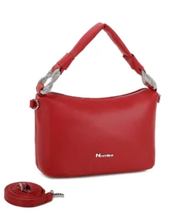 NARDINI - Borsa a mano rossa con nodo in strass sul manico e tracolla removibile