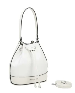 NARDINI - Borsa a spalla bianca effetto intreccio con coulisse e tracolla removibile