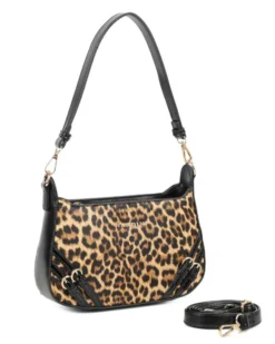 NARDINI - Borsa a spalla leopardata con parte frontale scamosciata, tracolla removibile