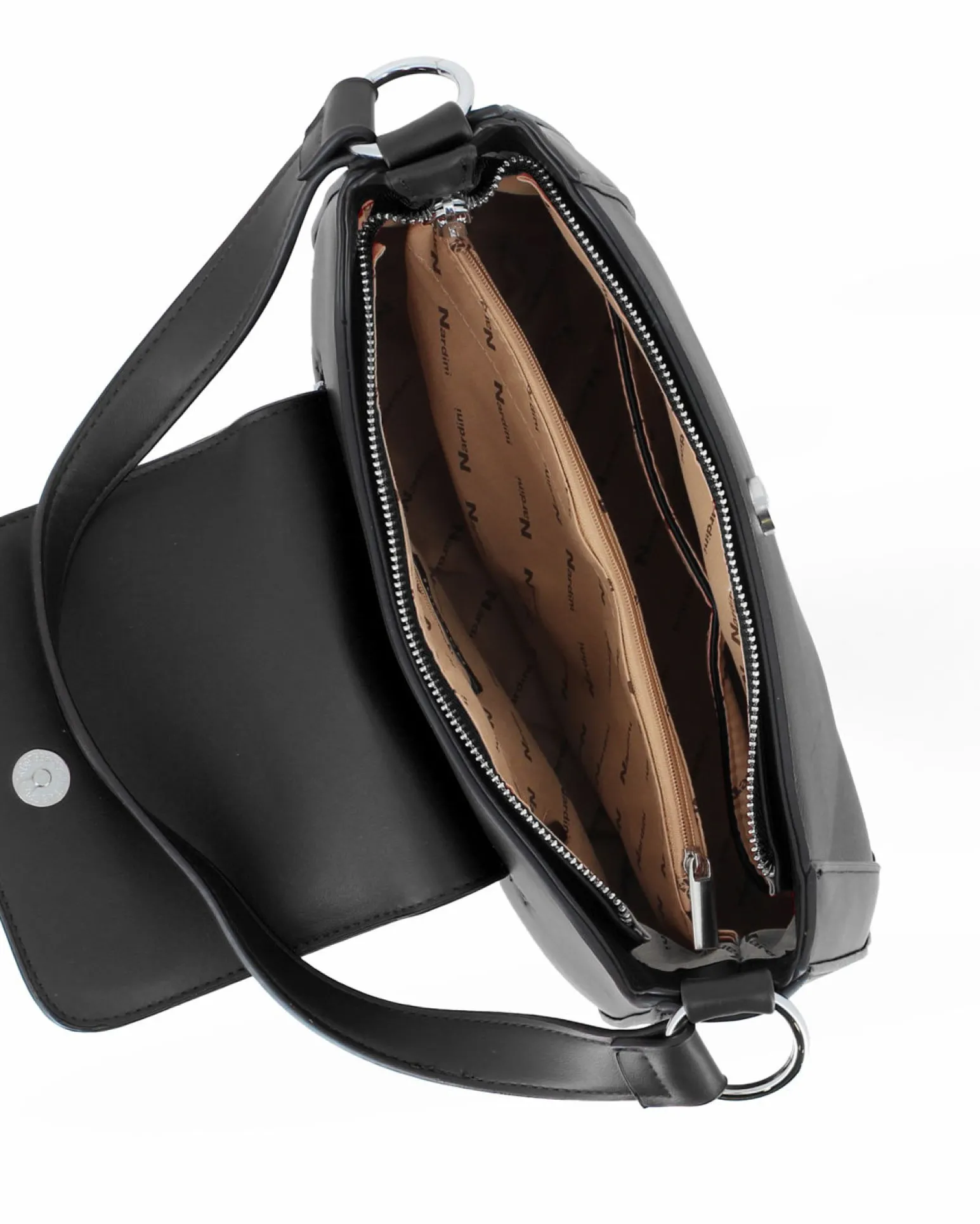 NARDINI - Borsa a spalla nera con tasca posteriore e pattina con dettaglio lucchetto, tracolla removibile