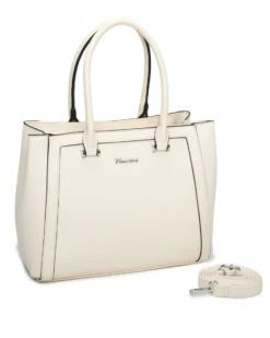 NARDINI - Borsa due manici beige con tasca posteriore e tre scomparti interni, tracolla removibile