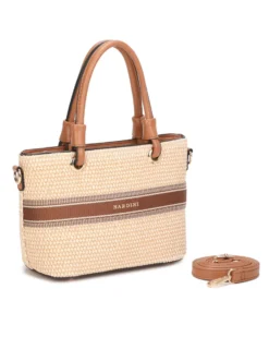 NARDINI - Borsa due manici beige in paglia, tracolla removibile