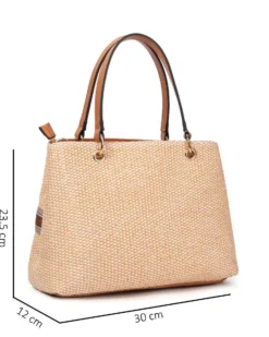 NARDINI - Borsa due manici beige in paglia con tre scomparti interni, tracolla removibile