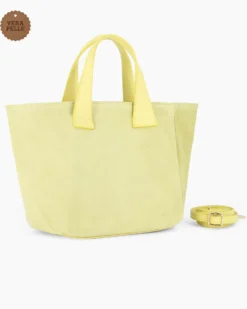 NARDINI - Borsa due manici gialla scamosciata in VERA PELLE con tasca posteriore, tracolla removibile - MADE IN ITALY