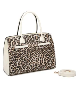 NARDINI - Borsa due manici leopardata con tasca frontale e dettaglio morsetto, tracolla removibile