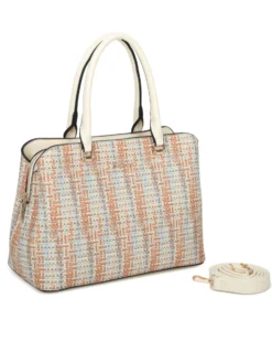 NARDINI - Borsa due manici multicolor effetto intreccio con tre scomparti principali, tracolla removibile