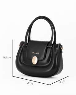 NARDINI - Borsa due manici nera con tasca posteriore e pattina con inserto metallico, tracolla removibile