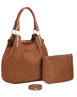 NARDINI - Borsa due manici scamosciata marrone con pochette interna estraibile, tracolla removibile