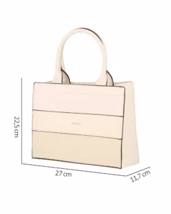 NARDINI - Borsa piccola due manici beige con fasce frontali lavorate, tracolla removibile